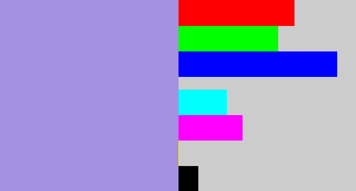 Hex color #a590e2 - pale purple