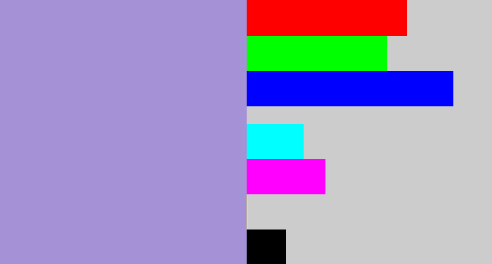 Hex color #a591d5 - pale purple