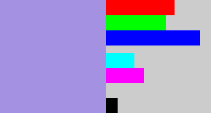 Hex color #a591e2 - pale purple