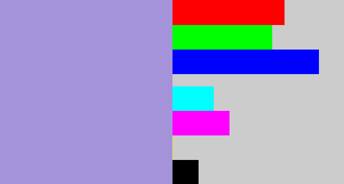 Hex color #a593da - pale purple