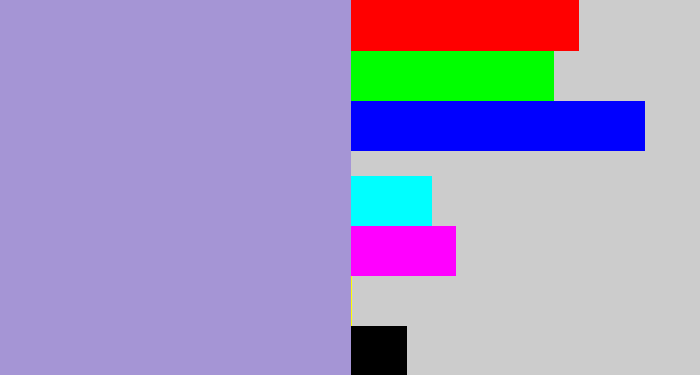 Hex color #a595d5 - pale purple