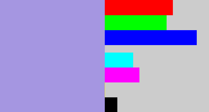 Hex color #a596e1 - pale purple