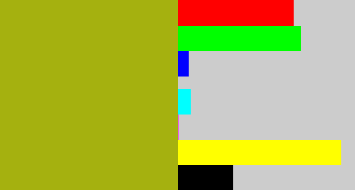 Hex color #a5b10f - mustard green