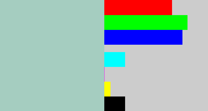Hex color #a5cdc0 - light grey blue