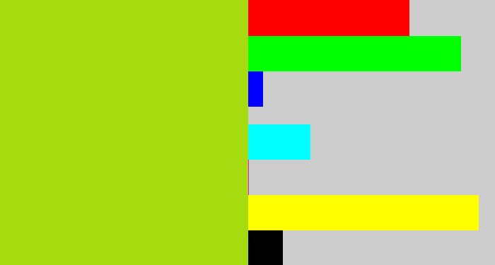 Hex color #a5db0f - yellowish green