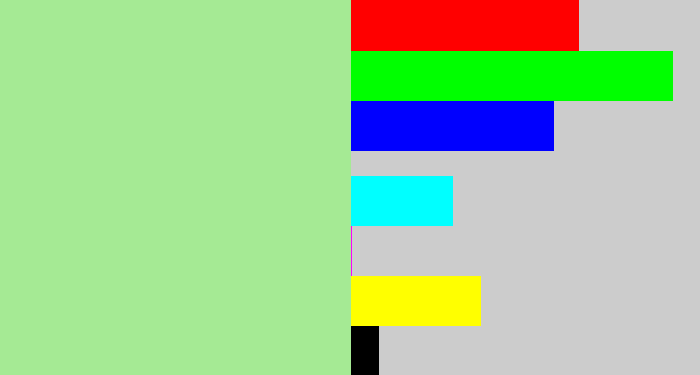 Hex color #a5ea94 - pale light green