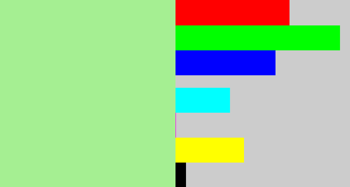 Hex color #a5ef92 - pale light green