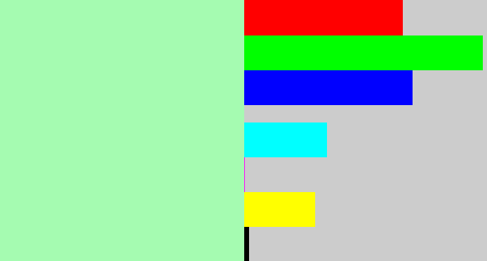 Hex color #a5fbb1 - light mint green