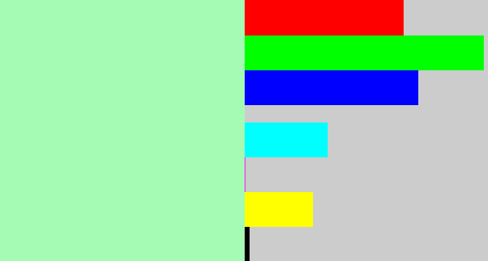 Hex color #a5fbb4 - light mint green