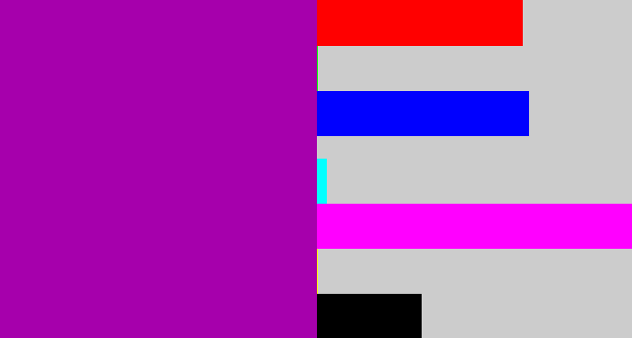 Hex color #a600ac - barney purple