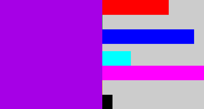 Hex color #a600e6 - vibrant purple