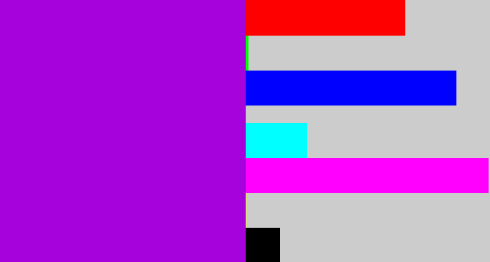 Hex color #a602dc - vibrant purple