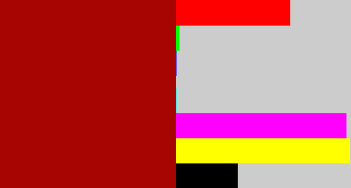 Hex color #a60501 - darkish red