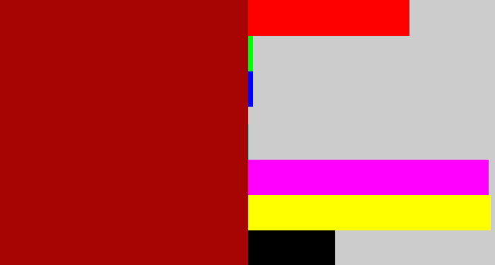 Hex color #a60504 - darkish red