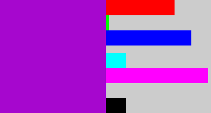 Hex color #a607ce - vibrant purple