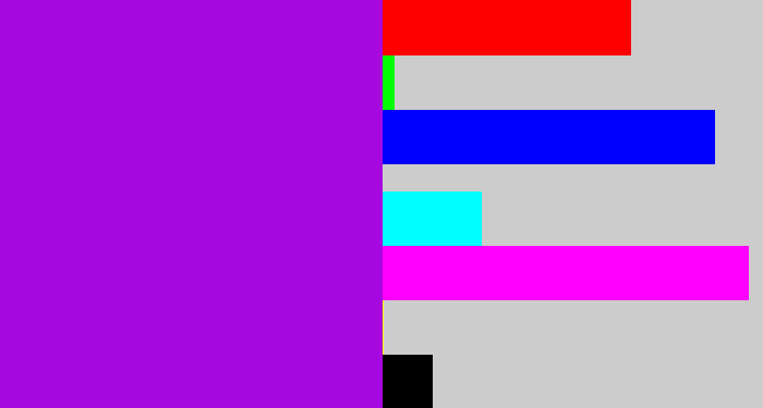 Hex color #a608df - vibrant purple