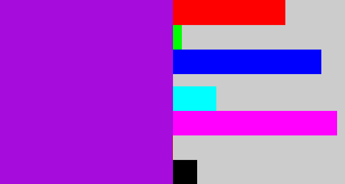 Hex color #a60cdc - vibrant purple