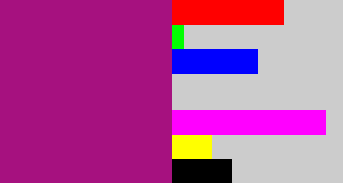 Hex color #a6117f - barney purple