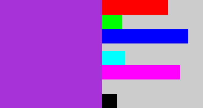Hex color #a632d8 - lightish purple
