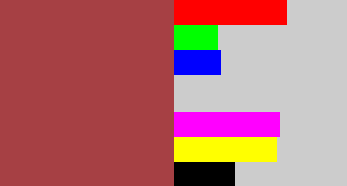 Hex color #a64044 - light maroon