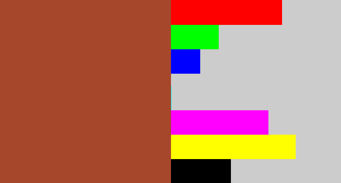 Hex color #a6472c - brick