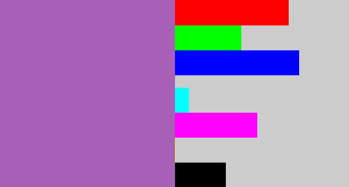 Hex color #a660b5 - soft purple