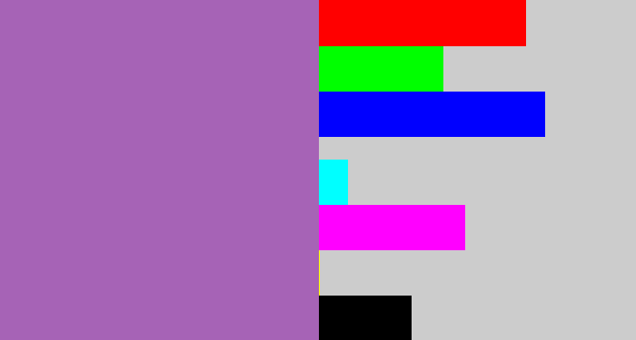 Hex color #a663b6 - soft purple