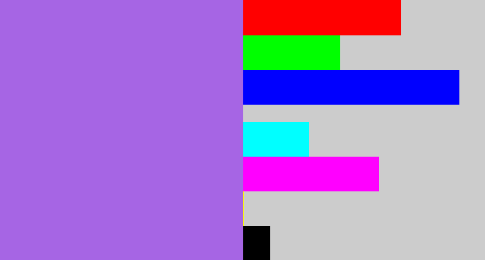 Hex color #a665e4 - lightish purple