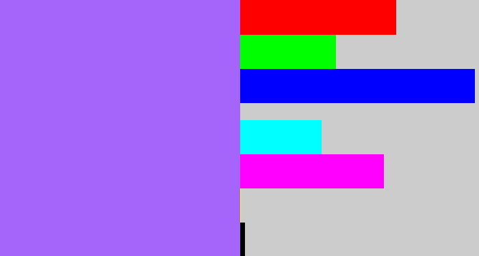 Hex color #a665fa - lighter purple