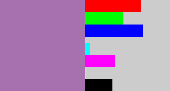 Hex color #a671ae - soft purple