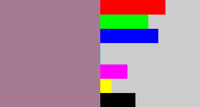 Hex color #a67a93 - purpley grey