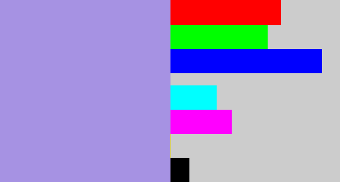Hex color #a692e3 - pale purple