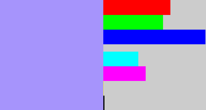 Hex color #a694fc - periwinkle blue