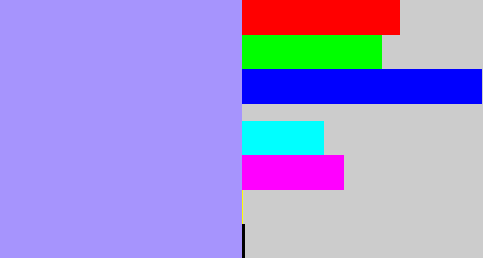 Hex color #a694fd - periwinkle blue
