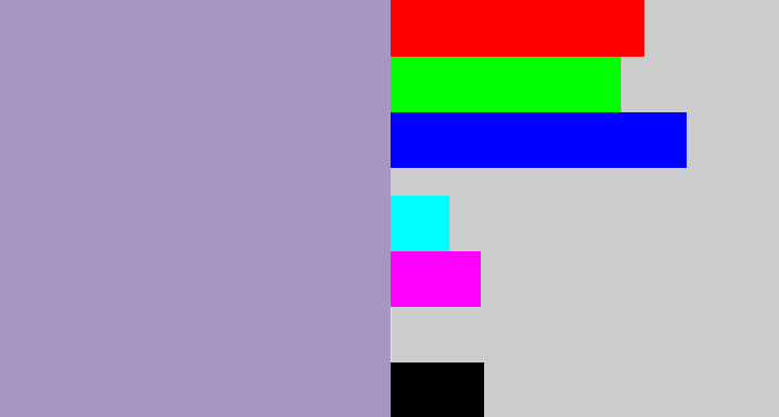 Hex color #a696c3 - pale purple