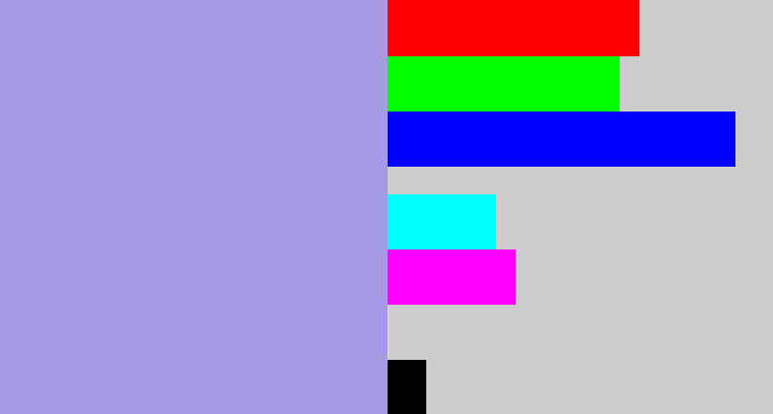 Hex color #a699e5 - pale purple