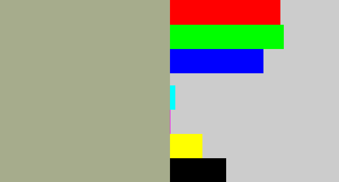 Hex color #a6ac8c - bland