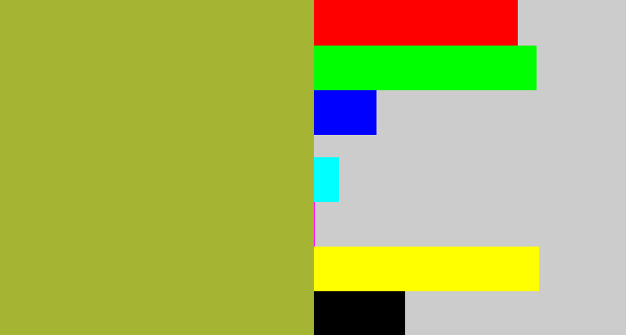 Hex color #a6b433 - sick green