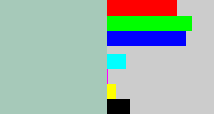 Hex color #a6c9b9 - light grey blue