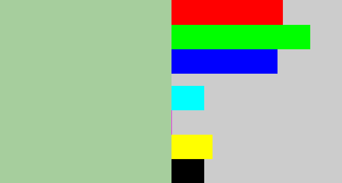 Hex color #a6ce9d - light grey green