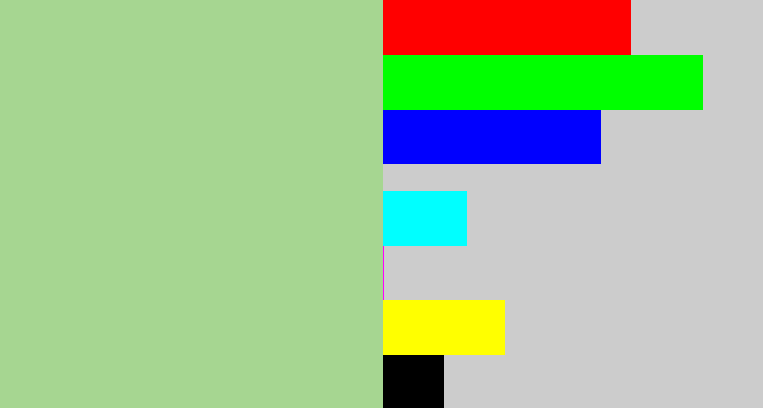 Hex color #a6d691 - pale olive green