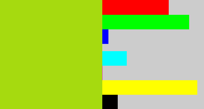 Hex color #a6da0f - yellowish green