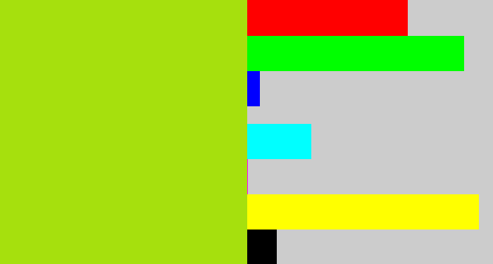 Hex color #a6e00d - yellowish green