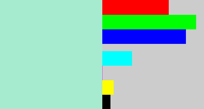 Hex color #a6ebd0 - pale turquoise