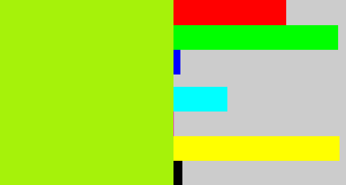 Hex color #a6f20a - lemon green