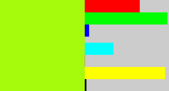 Hex color #a6fa0c - electric lime