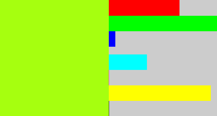 Hex color #a6ff0f - electric lime
