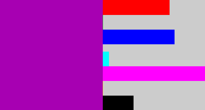 Hex color #a700b2 - barney purple