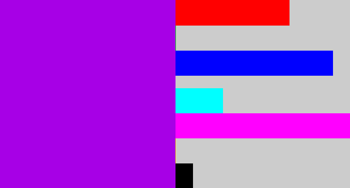 Hex color #a700e6 - vibrant purple