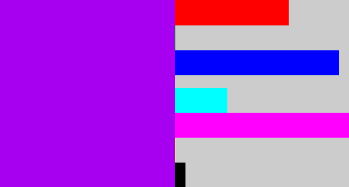 Hex color #a700f0 - vivid purple